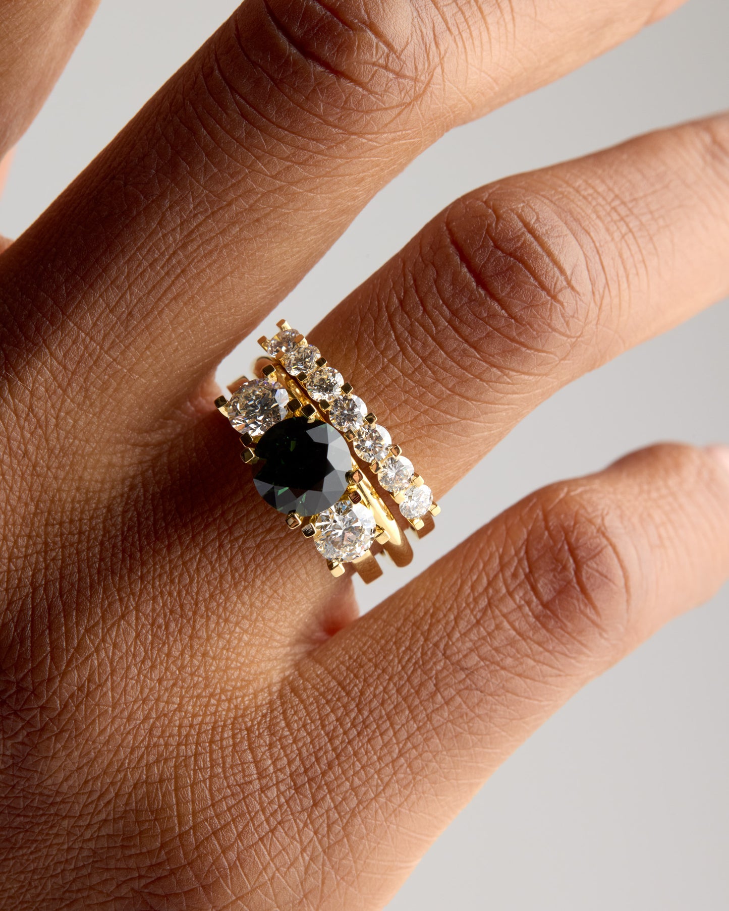 Triple Solitaire - Parti Sapphire & White Diamonds
