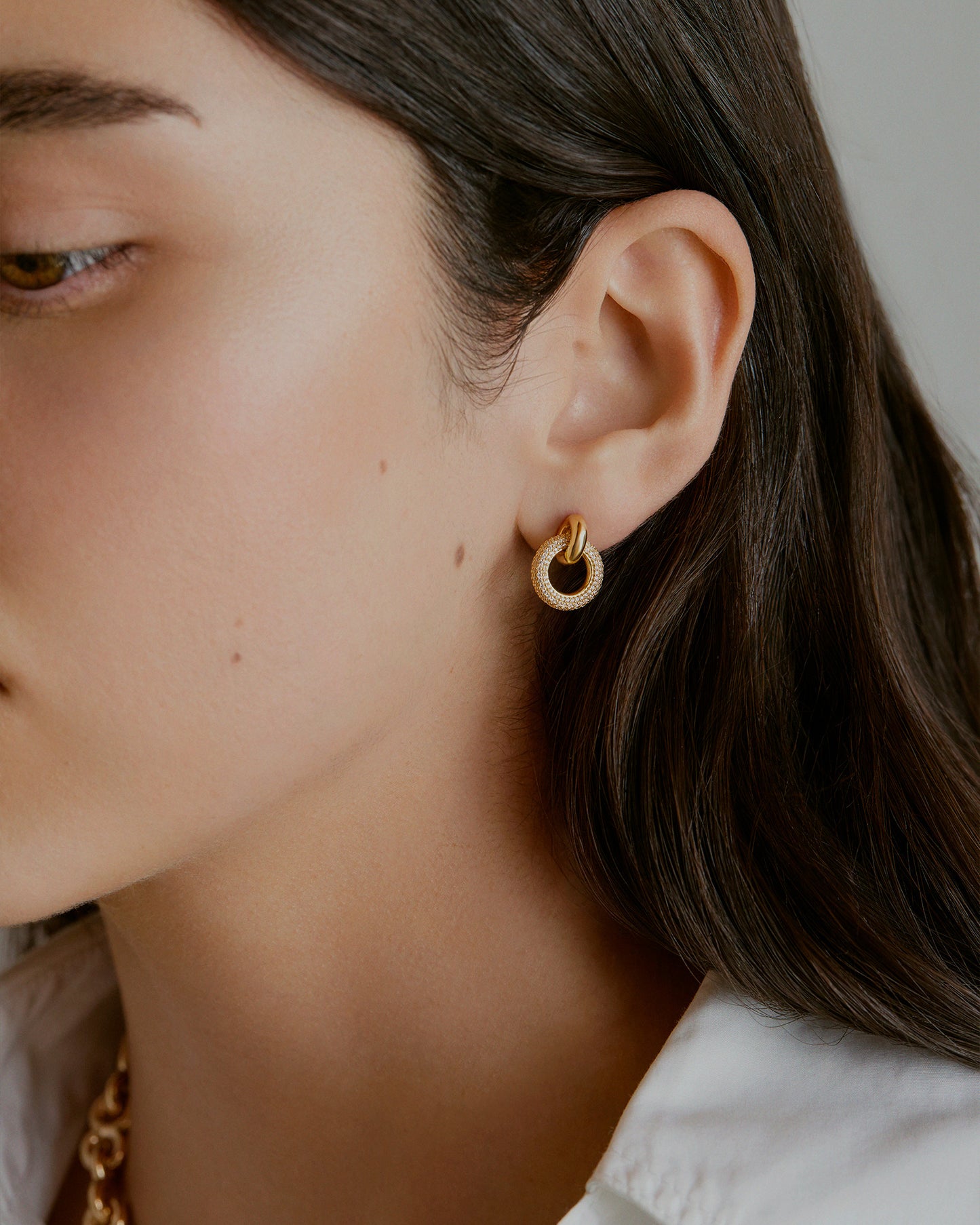 Fine Double Signal Earrings - White Diamonds