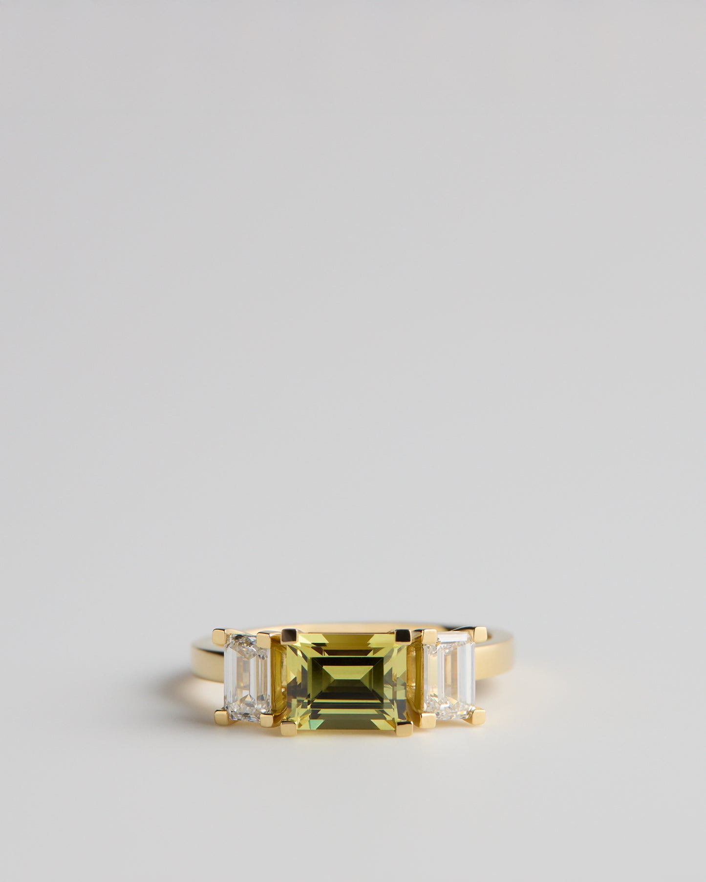 Triple Solitaire - Emerald Yellow Sapphire & White Diamonds (Sol 46)