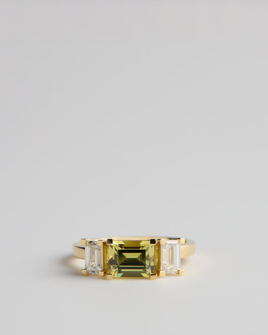 Triple Solitaire - Emerald Yellow Sapphire & White Diamonds (Sol 46)