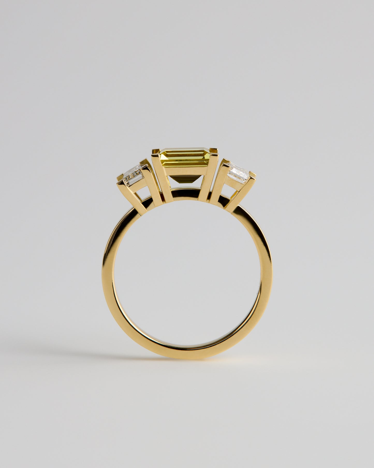 Triple Solitaire - Emerald Yellow Sapphire & White Diamonds (Sol 46)