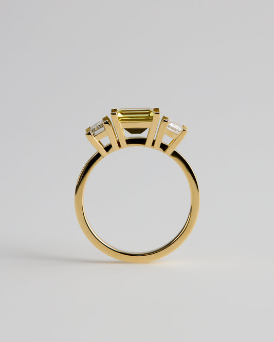 Triple Solitaire - Emerald Yellow Sapphire & White Diamonds (Sol 46)