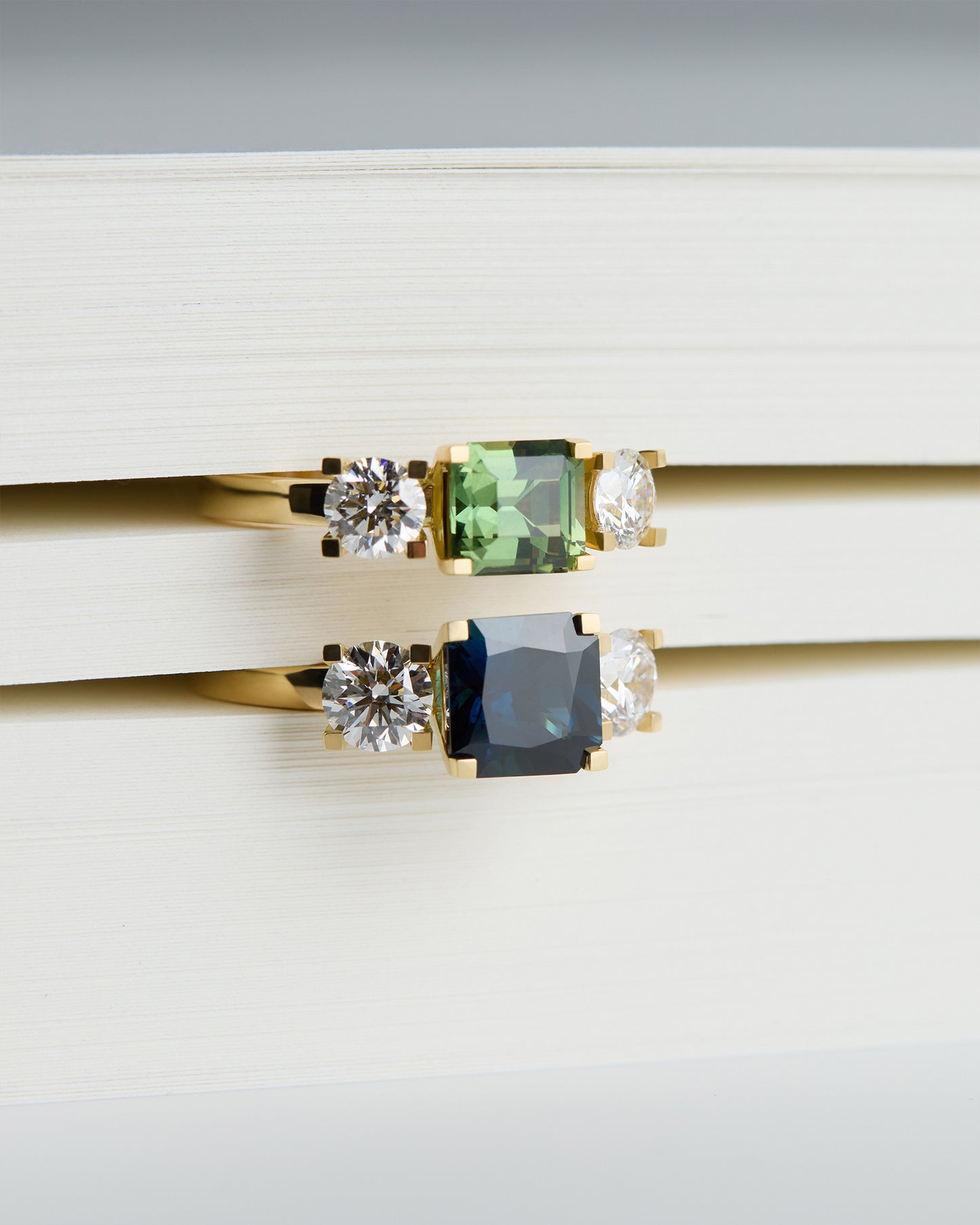 Triple Solitaire - Emerald Sapphire E/W & White Diamonds (Sol 49)