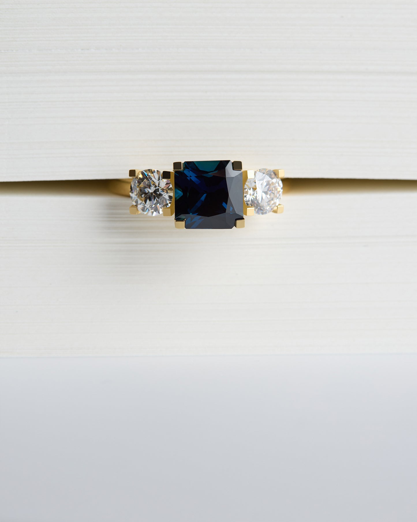 Triple Solitaire - Square Emerald Sapphire & White Diamond (Sol 50)