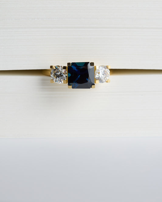 Triple Solitaire - Square Emerald Sapphire & White Diamond (Sol 50)